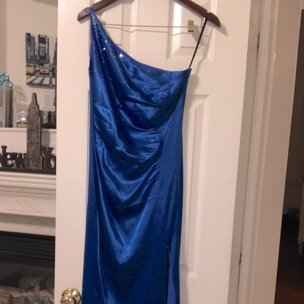 Satin blue long dress